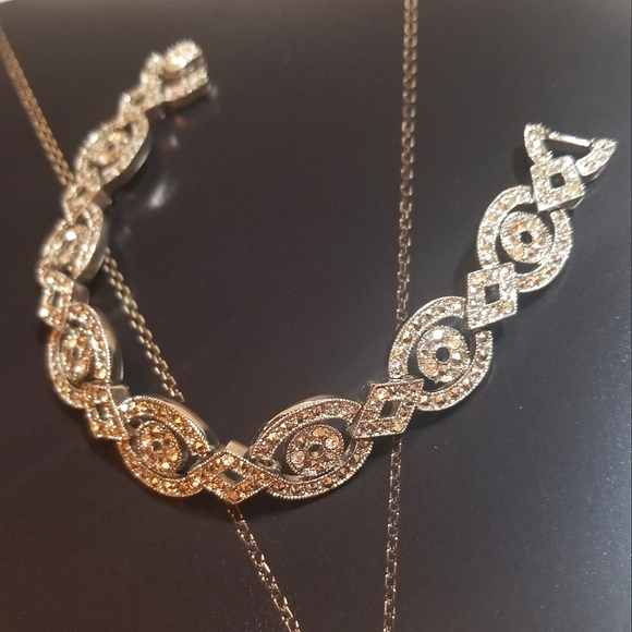 1950s Art Deco Revival Glam Rhodium plated Rhinestone Bracelet - Picture 5 of 7